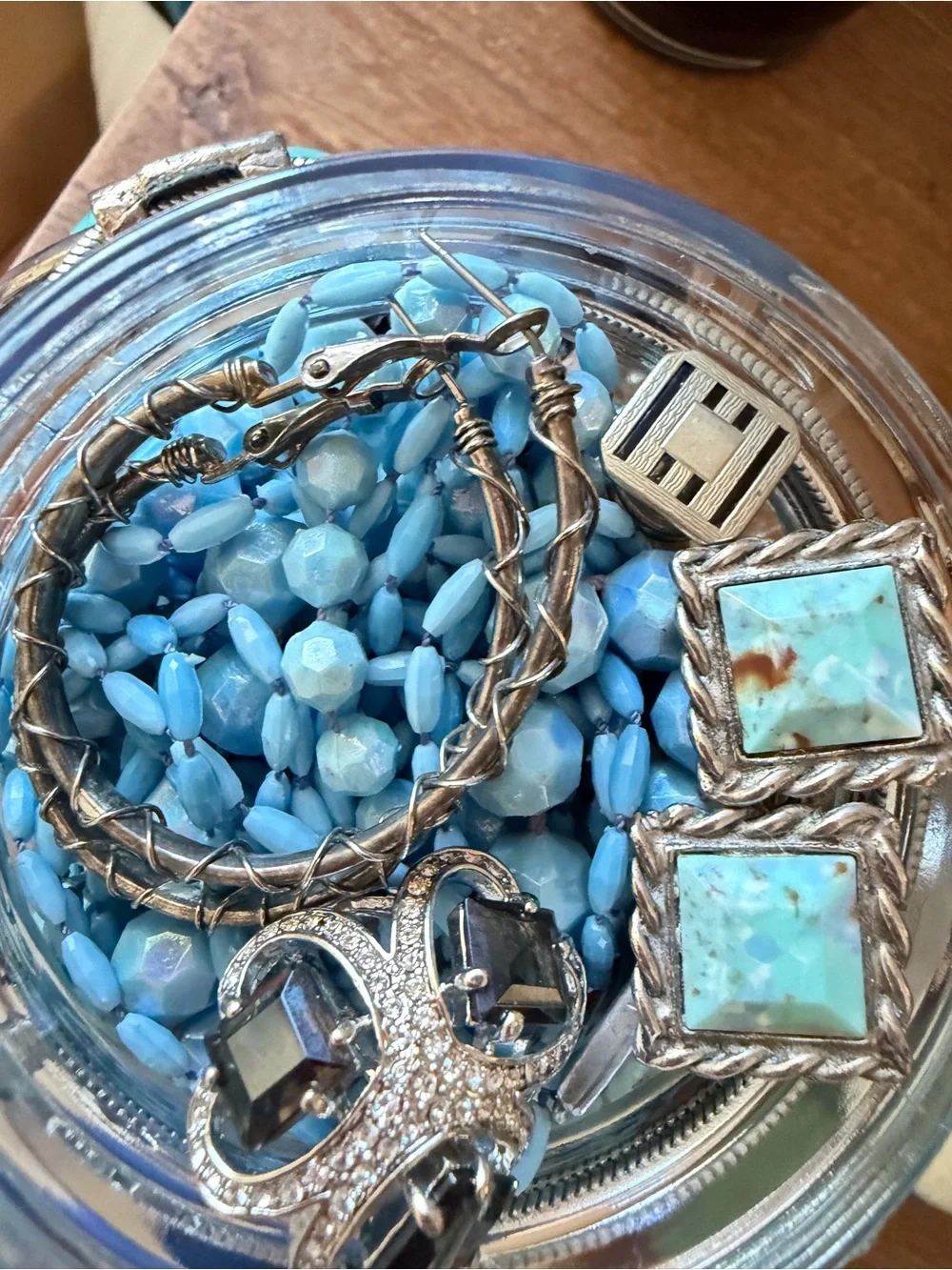 Southwestern/cowgirl/stand out in Turquoise and silver toned mystery jewelry jar